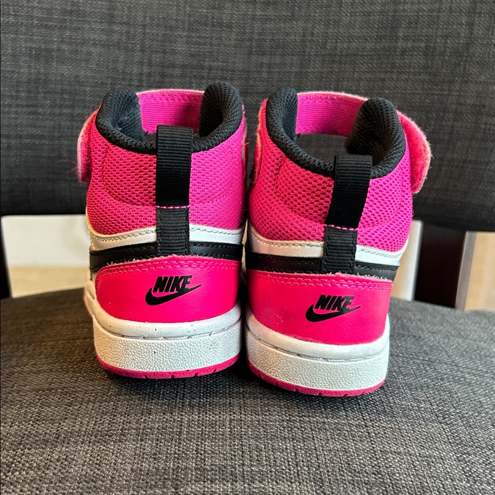 Nike Kids' Court Borough Mid 2 Basketball Shoe Black/White/Pink 11Toddler - Picture 4 of 8